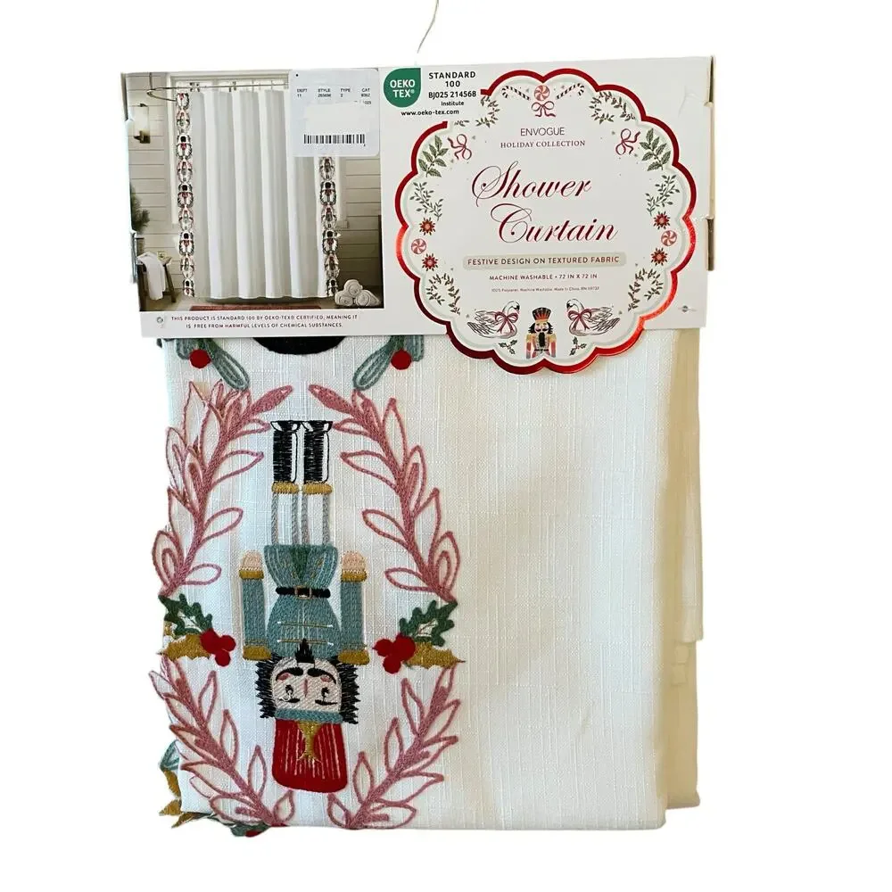 Envogue Embroidered NUTCRACKER Christmas Shower Curtain 72x72 Holiday NEW